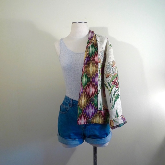Vintage Jackets & Blazers - 🇺🇸 Vintage Floral Print Woven Tapestry Fabric
